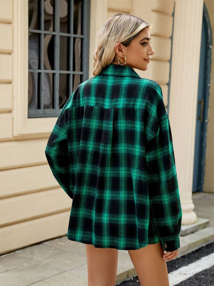 NINEXIS - Wholesale Coat - Women's - CWOCO0473_LAPEL PLAID CONTRAST LONG SLEEVE SHIRT COAT