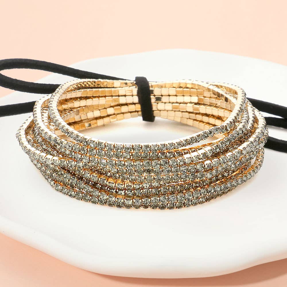 Sensibling Corp. - Wholesale Jewelry Set - 12PCS - Ribbon Pearl Rhinestone Layered Stretch Bracelets3