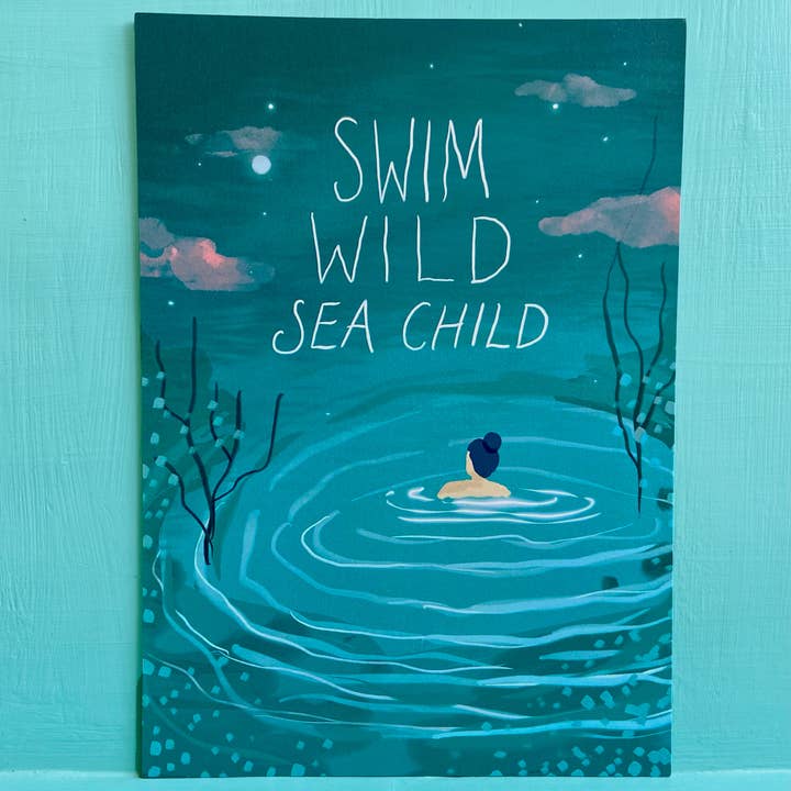 Salty Siren Studios – wholesale Art print – Swim Wild Sea Child Cornish Illustrated A4 Art Print 2