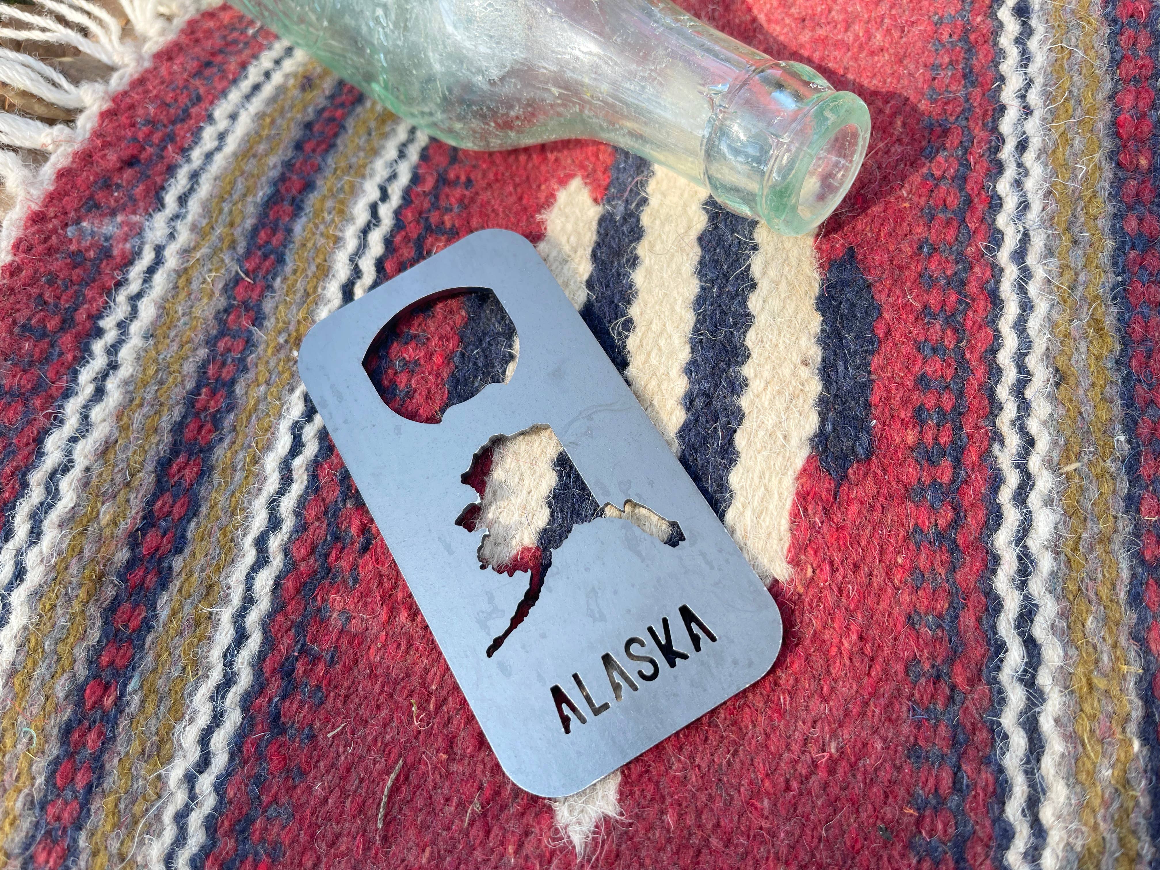 BE Creations & Designs, Inc. - Wholesale Bottle/Wine Opener - Alaska State Rectangle Bottle Opener made from Raw Steel2