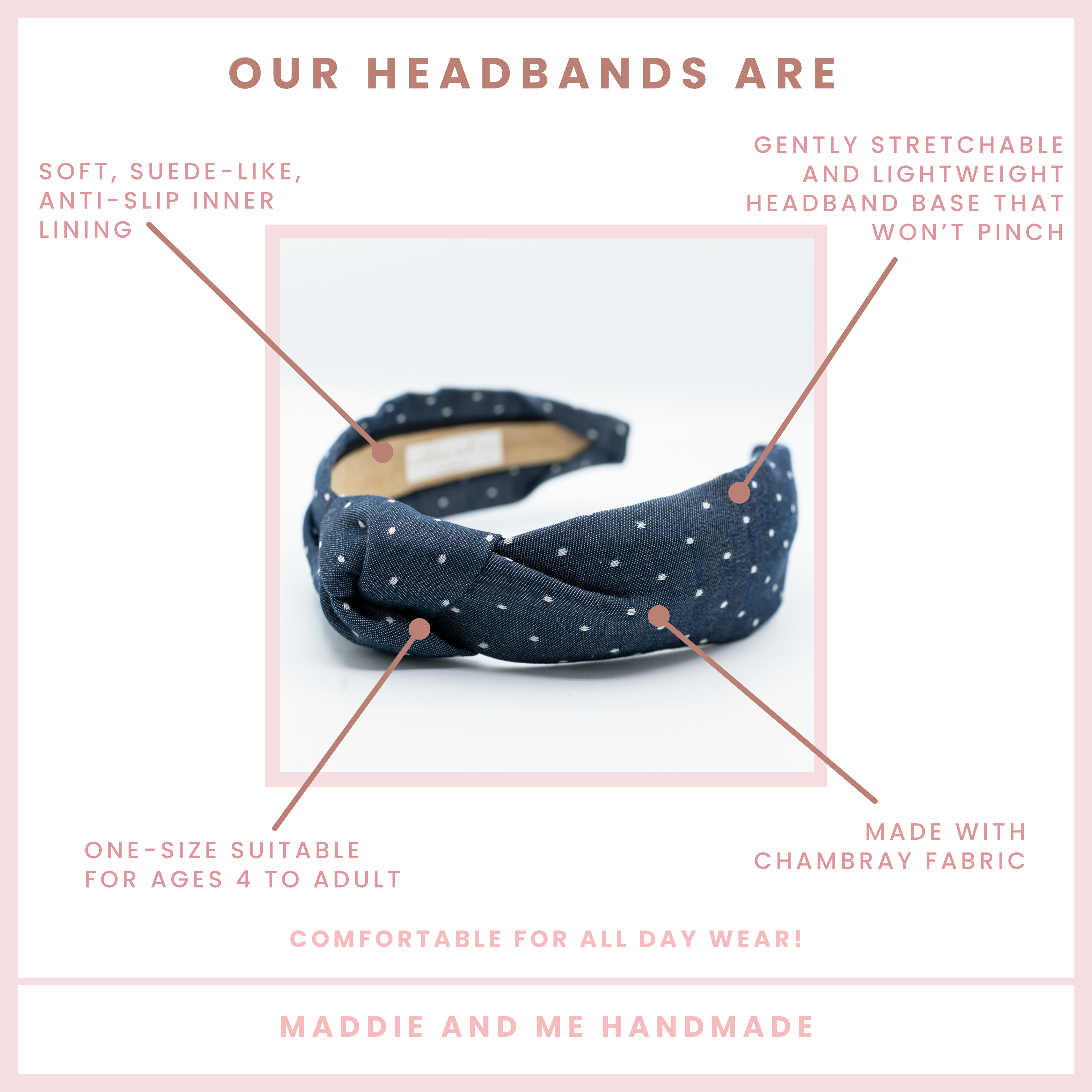 Maddie and Me Handmade - Wholesale Fashion Headband - Women's - Western Polka Dot Chambray Knot Headband | Navy Blue Indigo3