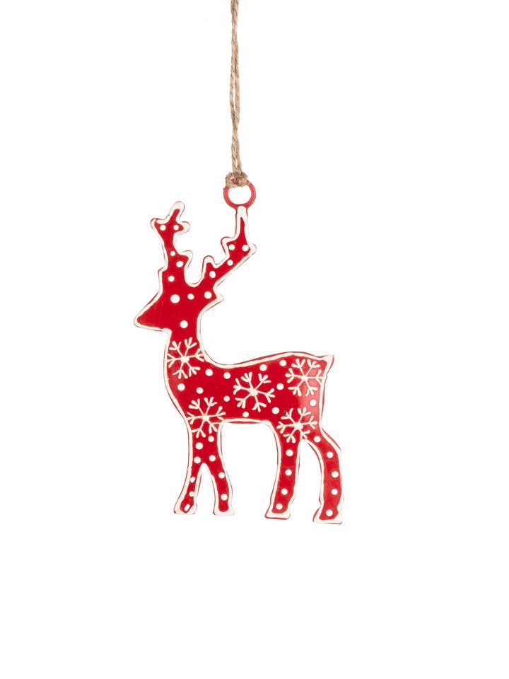 Red Snowflake Stag - Hanging for wholesale by Shoeless Joe Ltd