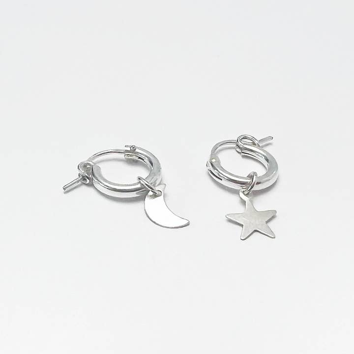 Metrix Jewelry - Wholesale Huggie Earrings - Moon and Star Huggie Hoops - Choose your metal