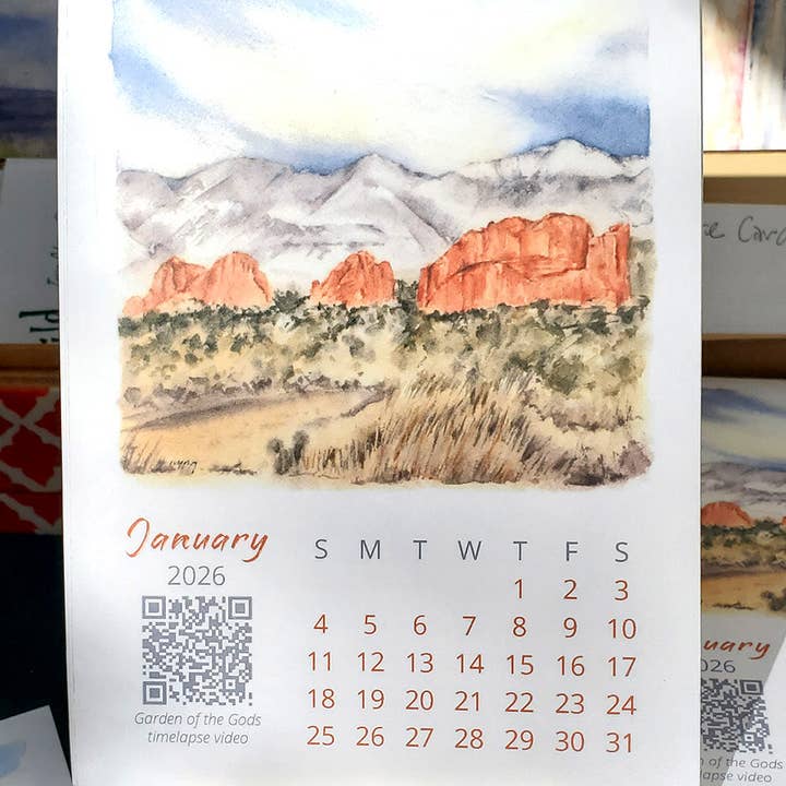 Ivywild Studio - Wholesale Calendar - 2026 Colorado Springs Landscape Watercolor Desktop Calendar1