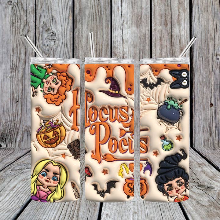 3D uppblåsta Sanderson häxor Halloween 20oz Mager Tumbler för wholesale av Dogwood Graphics & Design