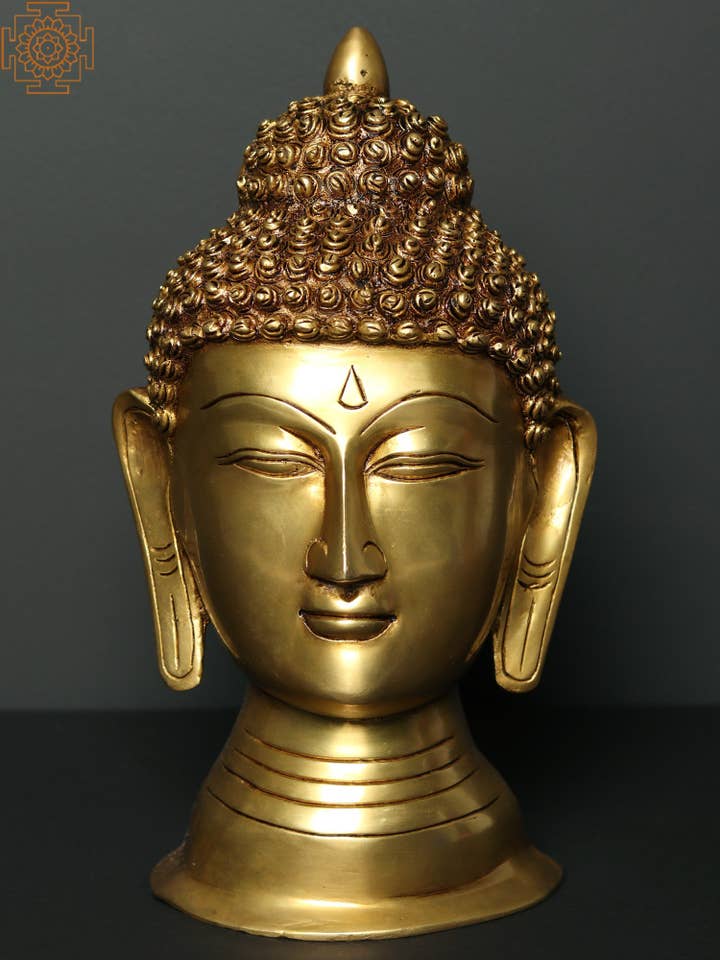11" messing Buddhahoved (væghængende maske) for engroshandel hos Exotic India Art