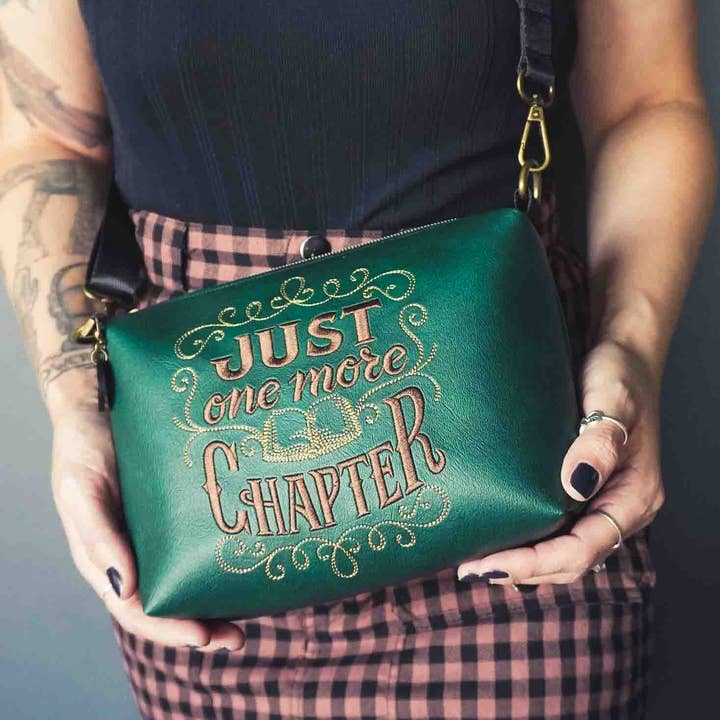 Green Just One More Chapter Small Crossbody Bag Handmade for wholesale by Project Pinup