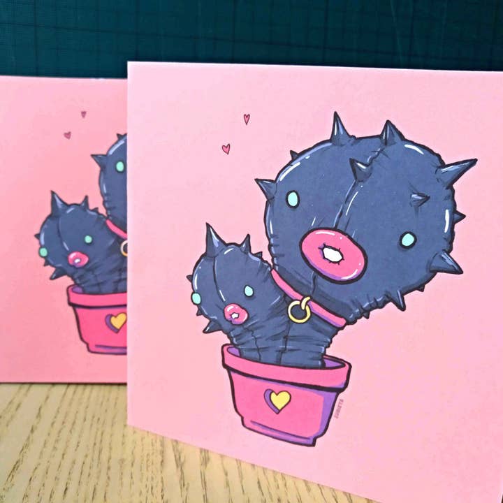 Funny BDSM Cactus Valentine's Day Greeting Card for wholesale by Zubieta Illustration