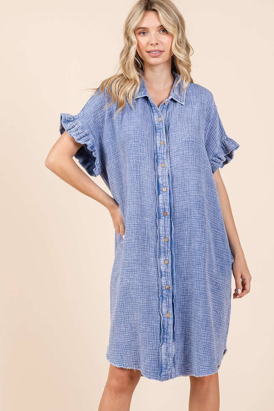 mittoshop – wholesale Dress – Women's – MINERAL WASH COTTON GAUZE MINI SHIRT DRESS8