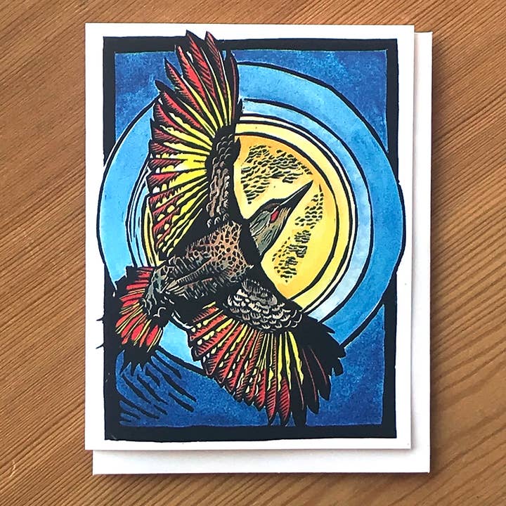 Northern Flicker - Flying into the Light Card for wholesale by Claire Emery Art
