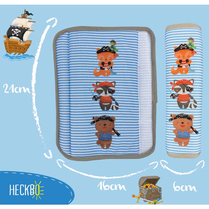HECKBO - Vendita all'ingrosso Copriseggiolino auto - Bambini e neonati - Protezione per cintura di sicurezza auto bambini con animali pirata 1x o 2x2
