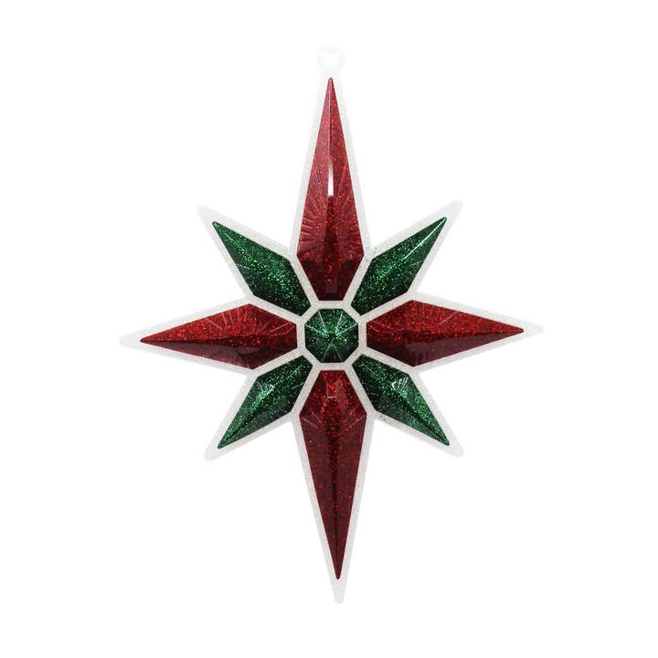 Ornamento a forma di stella di Natale, bianco con rosso e verde smeraldo per la vendita all'ingrosso da parte di Very Christmas