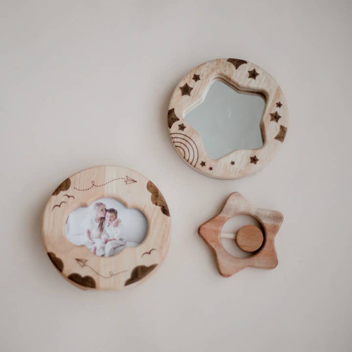 Sweet Dreams Wooden Toy Set - Rattle, Mirror, Photo Frame for wholesale by Q Toys