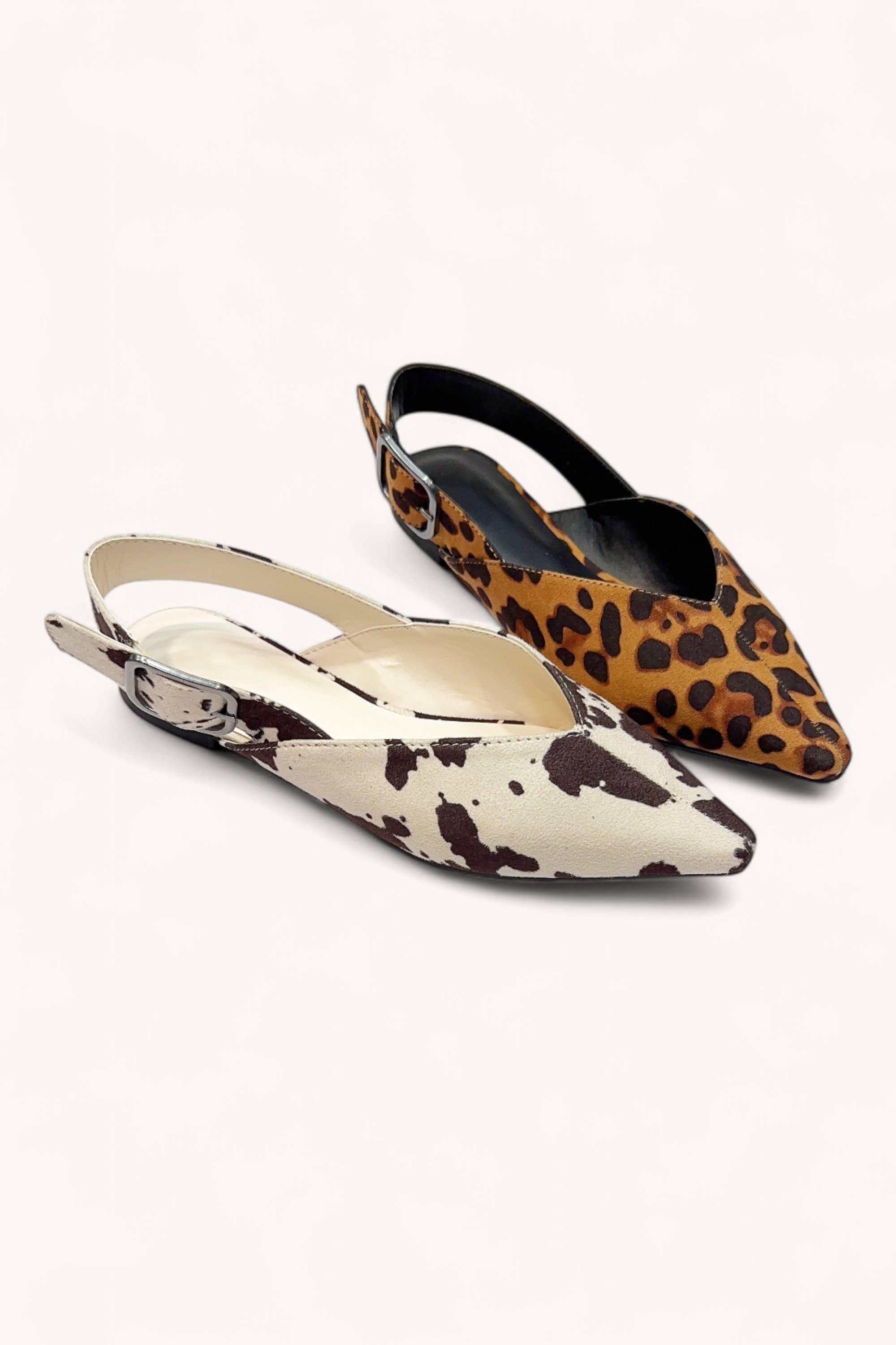 BLACK PU WISE-14 CENTER SEAM POINTED-TOE SLINGBACK FLATS  for wholesale on Faire2