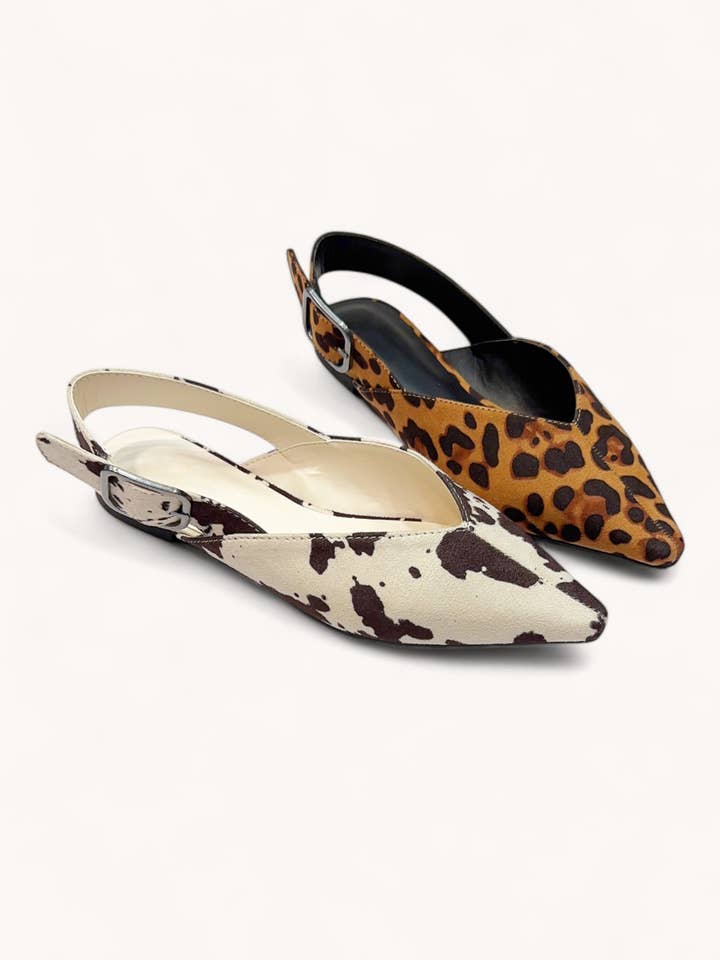 BLACK PU WISE-14 CENTER SEAM POINTED-TOE SLINGBACK FLATS for wholesale on Faire2