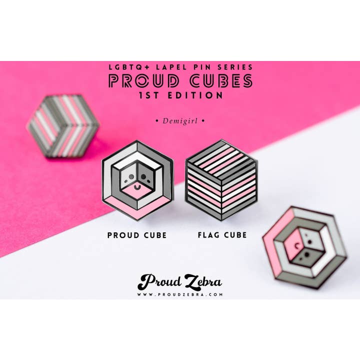 Proud Zebra - Wholesale Lapel Pin/Button - Demigirl Flag - Flag Cube Pin