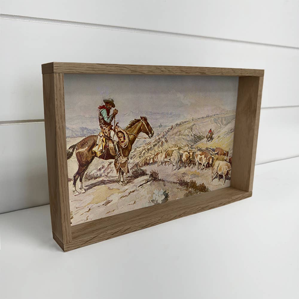 Hangout Home - Wholesale Art Print - Cowboy Cattle Drive - Ranch House Canvas Art - Wood Framed0