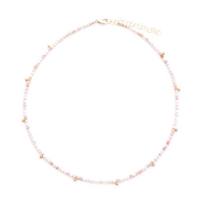 gold & gray - Wholesale Beaded/Pearl Necklace - Pink Opal & Gold Drops Necklace0