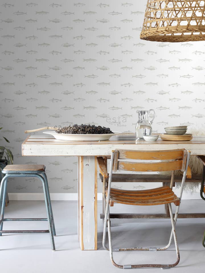 Tapet med blyanttegnet fiskemotiv for engroshandel hos The Design Department b.v.