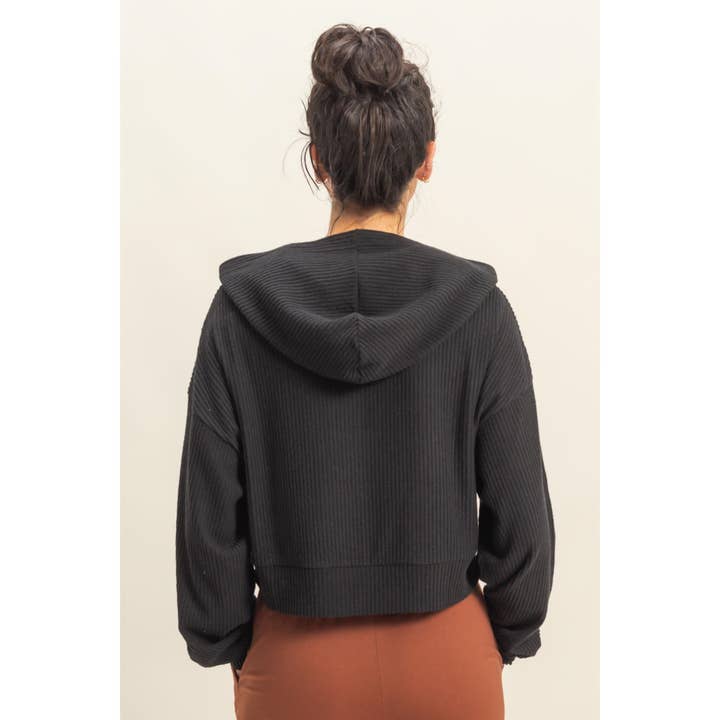 Double Zero - Wholesale Hoodie - Women's - Drop Shoulder Casual Cropped Ribbed Hoodie14