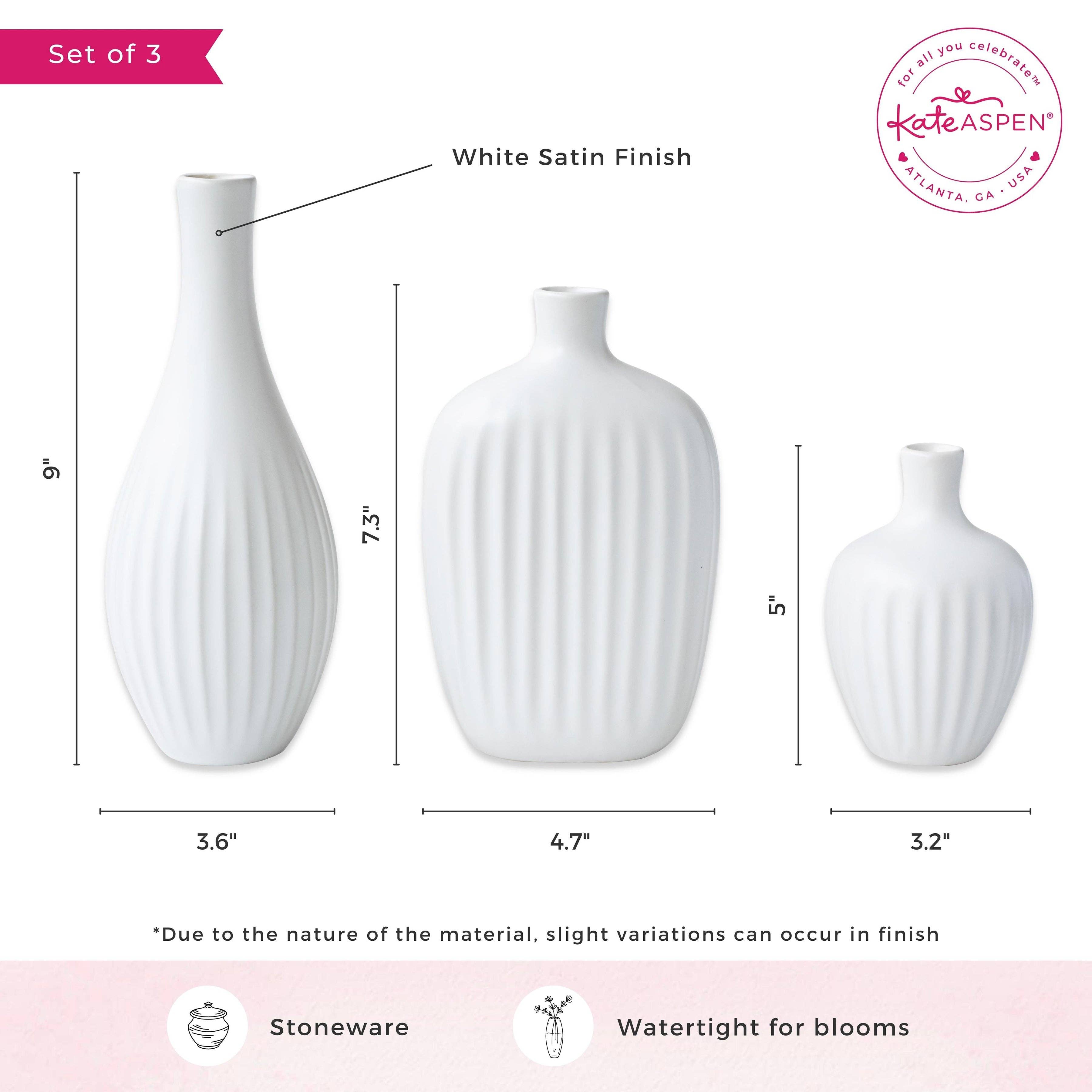 Kate Aspen - Vente Vases - Vase minimaliste en céramique texturée blanche (lot de 3)5