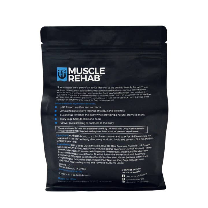 Muscle Rehab - Wholesale Bath Bomb/Fizz - Muscle Rehab Bath Bombs for Athletes 16oz (4) 4oz bombs
