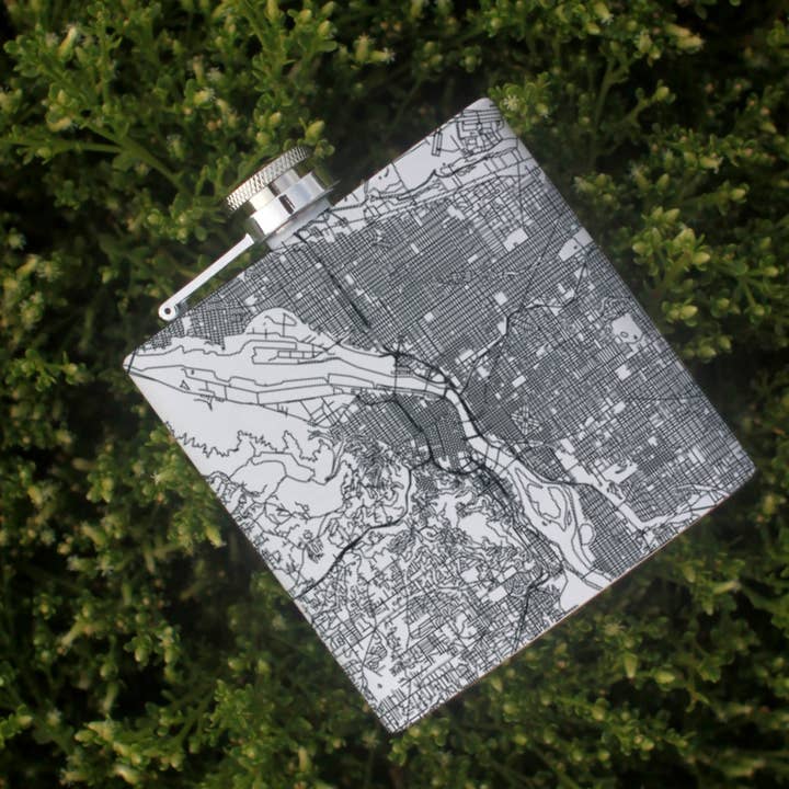 Portland OR Map Hip Flask in Matte White for wholesale by JACE.design
