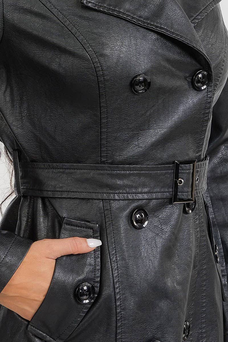 ROUSSEAU – wholesale Motorcykeljacka - Dam – PU LÄDERIMITATION KNAPPSTÄNGNING DRAPERAD HALSJACKA4