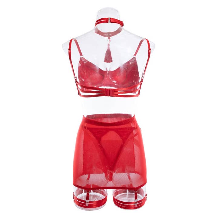 Lina Lind - Wholesale Lingerie Set - Women's - Sexy lingerie set with garter belt and black tassels LL580420