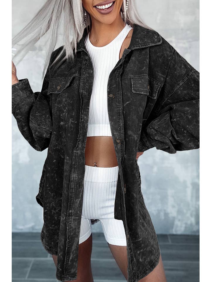 PRETTY BASH – wholesale Shirt Jacket/Shacket - Women’s – Western Corduroy Vintage Washed Shacket