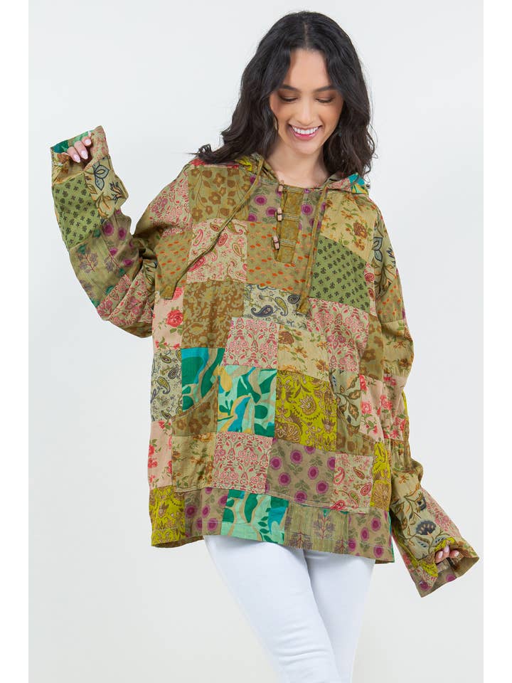 Avatar Imports LLC – Engroshandel Hoodie – Kvinder – Overfarvet patchwork hættetrøje i bomuld5