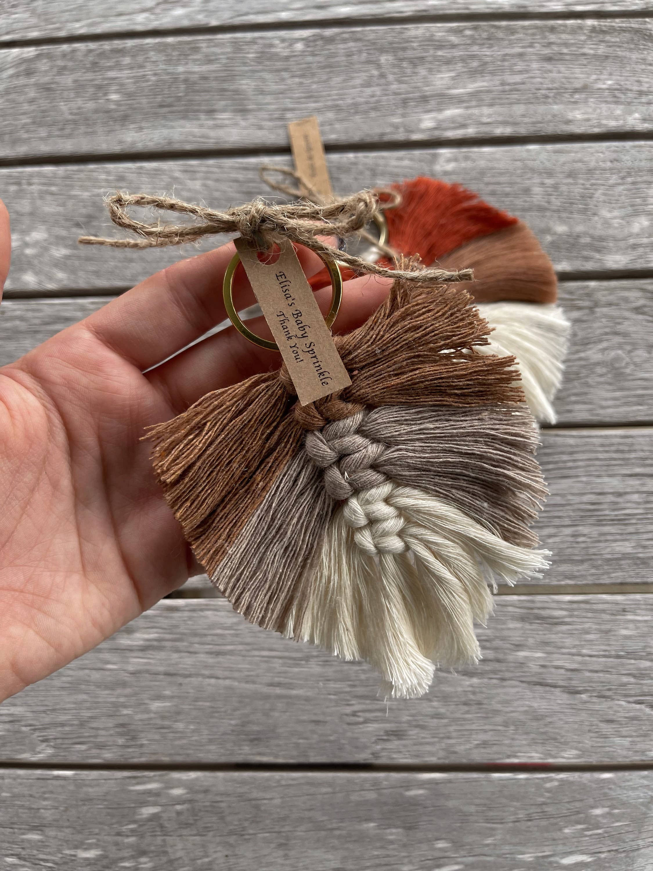 Uniq Favors - Wholesale Keychain – Women's - Macrame Feather Keychain, Brown Leaf Macrame0