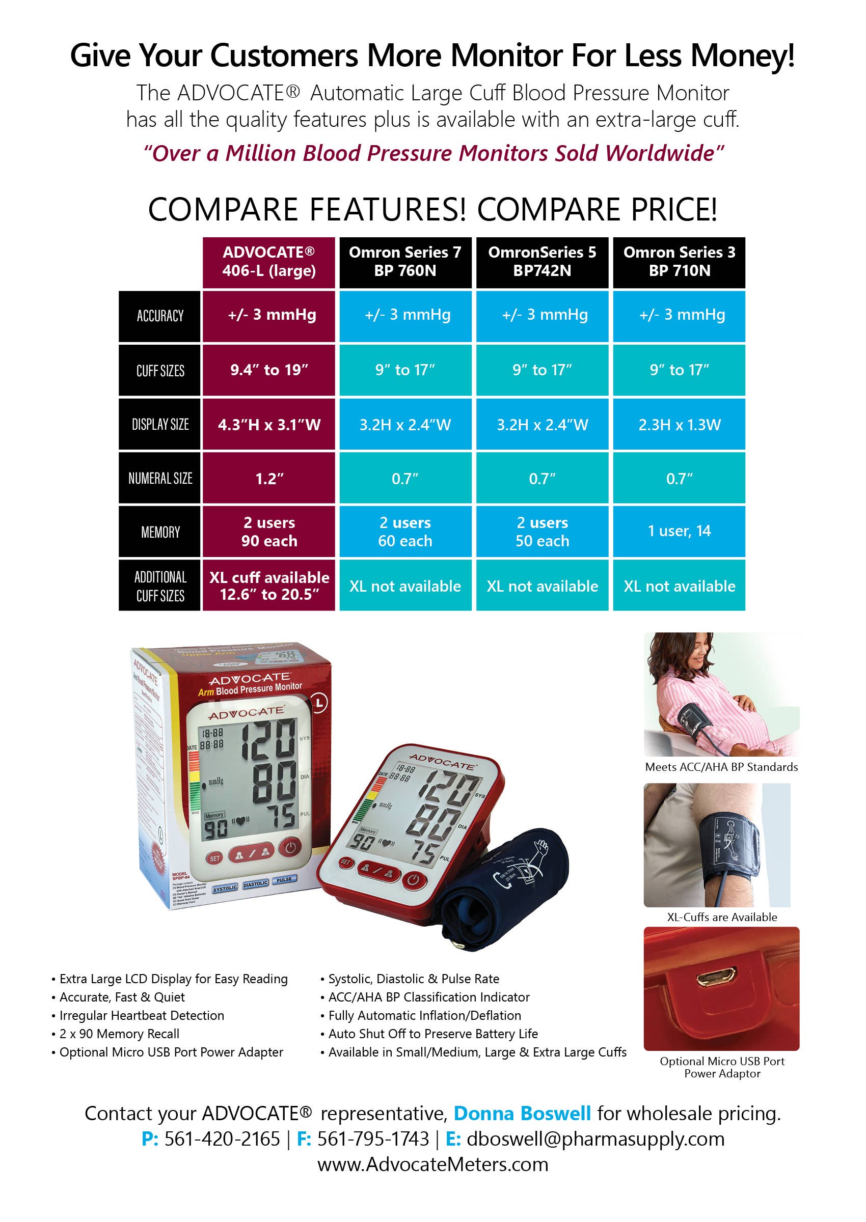 Advocate - Wholesale First Aid Kit - Advocate Upper Arm Blood Pressure Monitor Size Small/Medium3