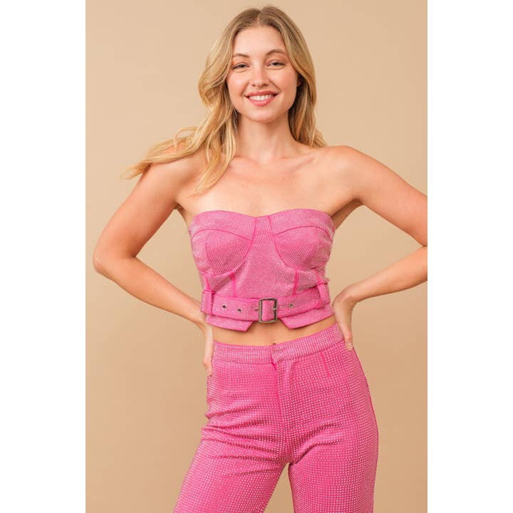 BUSTIER-CROP-TOP MIT NIETEN UND RÖHRCHEN UND GÜRTEL für den Großhandel von Apolline