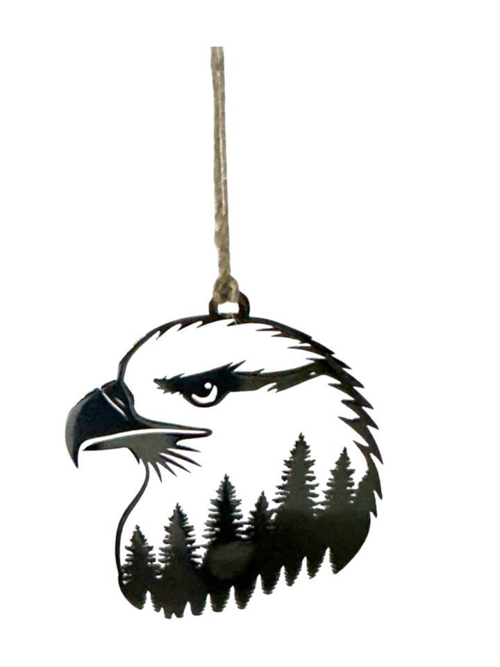 Bald Eagle Forest Metal Ornament for wholesale by Alaska Life Designs LLC