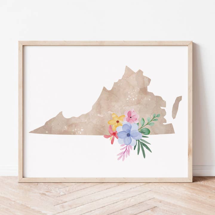 Virginia bloemen-silhouet kunstprint voor wholesale door Backstory Map Co.