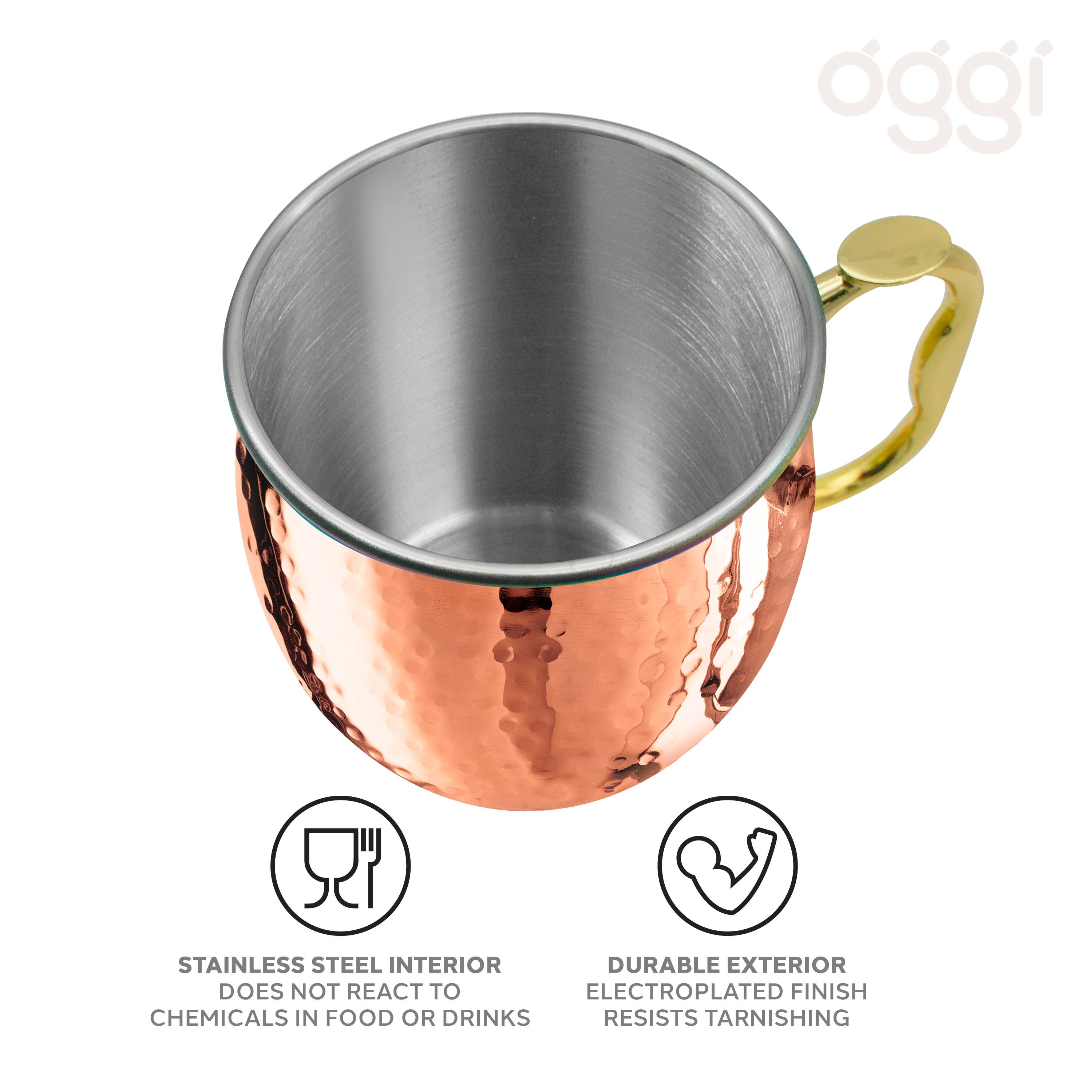 Oggi - Wholesale Cocktail/likeur glas - Moscow Mule Beker - Gehamerd Roestvrij Staal (530 ml, 18 oz)2