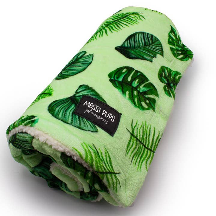 Leaf Me Alone • Leaf Print Sherpa Blanket for wholesale by Messi Pups