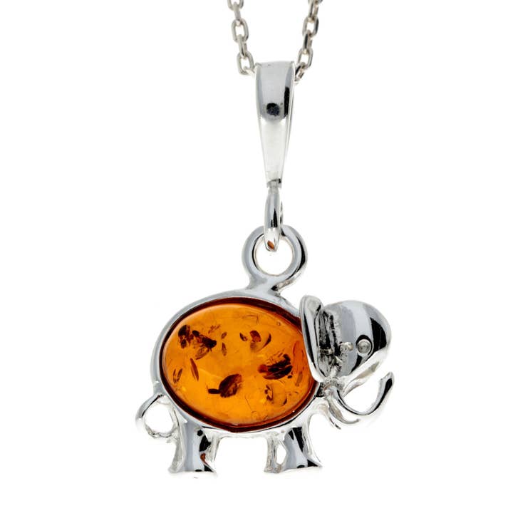 925 Sterling sølv & baltisk rav Lucky elefant vedhæng - M376 for engroshandel hos SilverAmber Jewellery