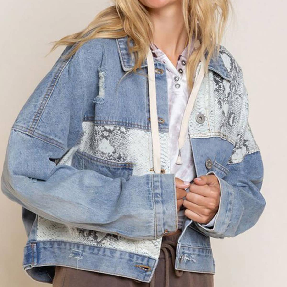 ACCITY - Wholesale Denim Jacket - Women's - Fashion Leopard Print Ripped Jean Jacket_CWOCO11932