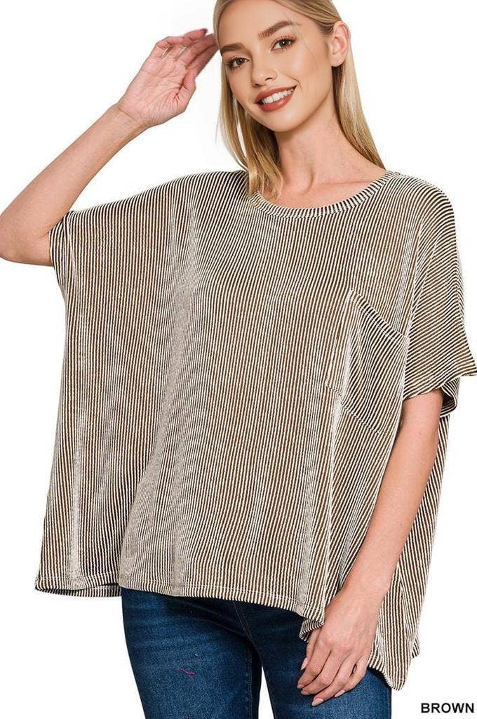 42POPS - Wholesale Knit Top - Women's - `.Corded Rib Oversized Short Sleeve Top20