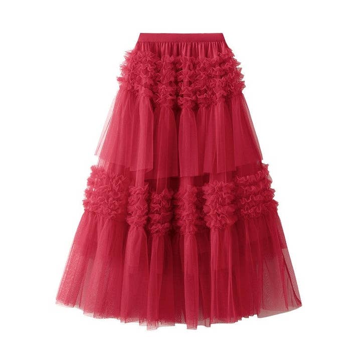 Vintage Sweet Lace Tiered Mesh Midi Skirt for wholesale by FurDecoration