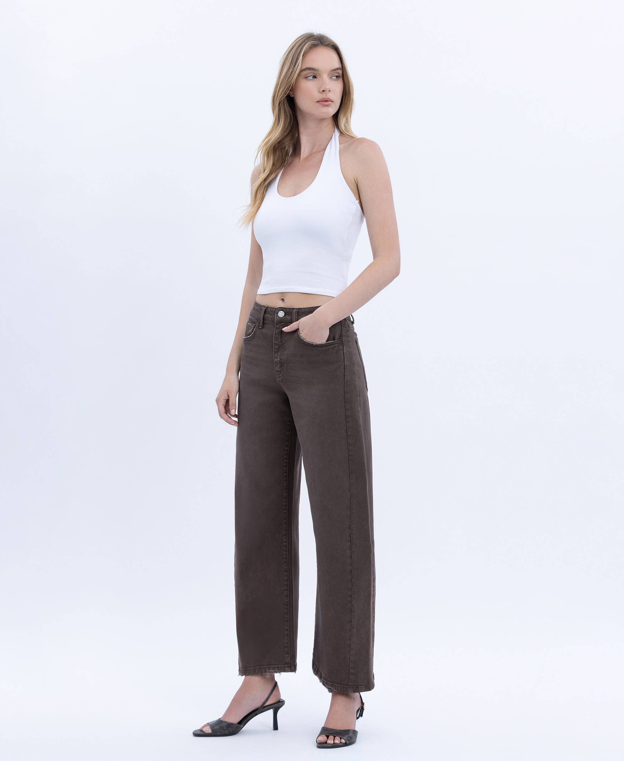 TOAST SUPER HIGH RISE BROWN ANKLE BARREL JEANS T6977TOT for wholesale on Faire8