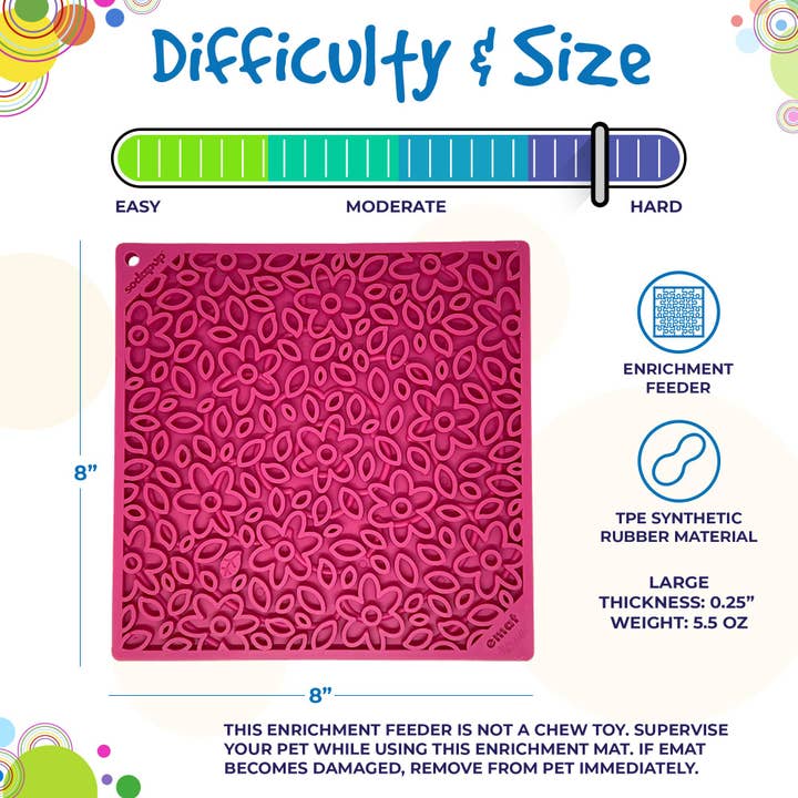 SodaPup Dog Toys - Wholesale Pet Food Mat - Dog - Flower Power Design eMat Enrichment Lick Mat - Pink