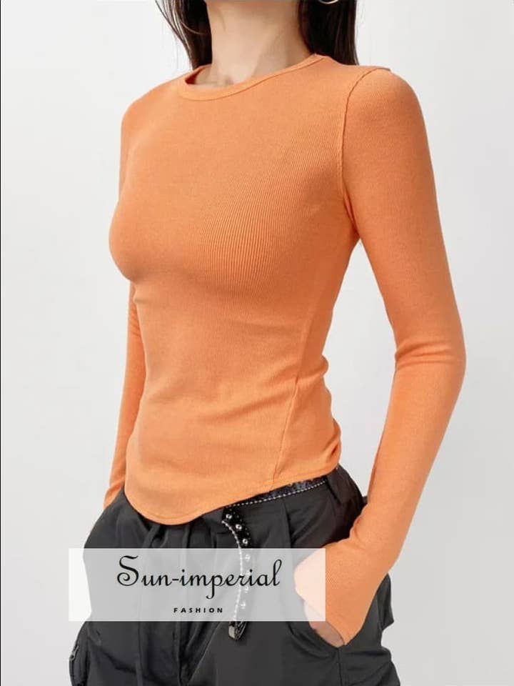 Women's Bodycon Long Sleeve Ribbed Top With Asymmetric Stitc for wholesale by Sun Imperial