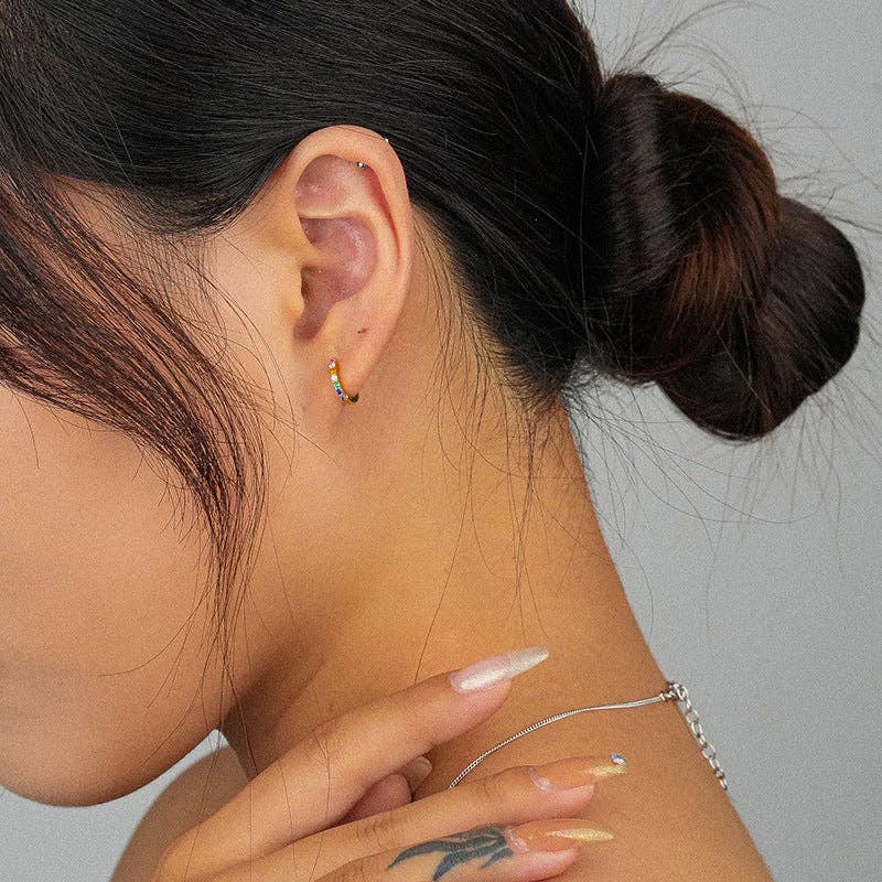 Gold Rainbow LGBTQ Pride Hoop Earrings in 925 Sterling Silver for wholesale on Faire1