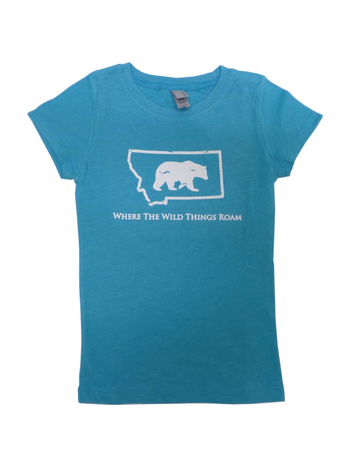 Girls Teal with White Wild Bison Shirt for wholesale by Montana Tees