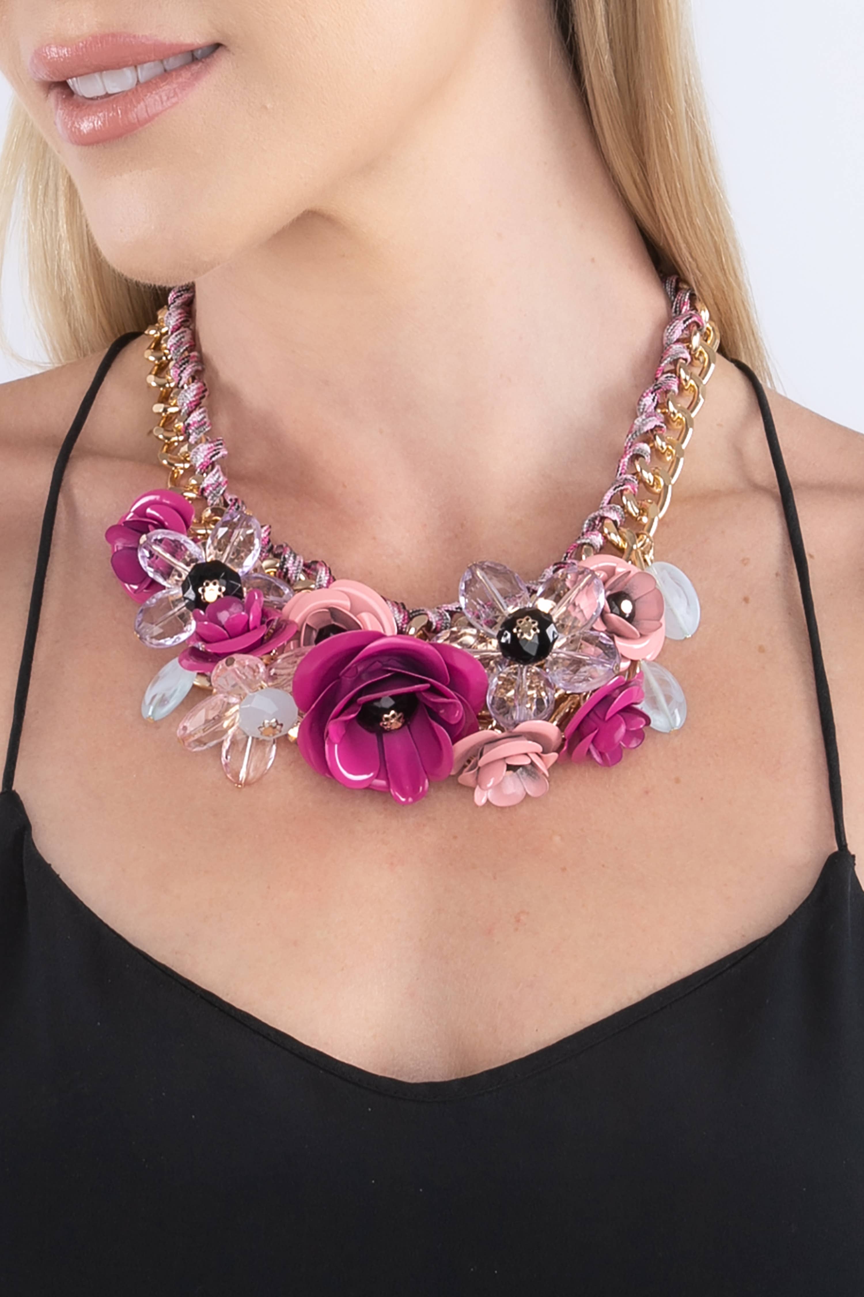 Eye Candy Los Angeles - Wholesale Bib Necklace - Bouquet Statement Necklace - Fuschia1