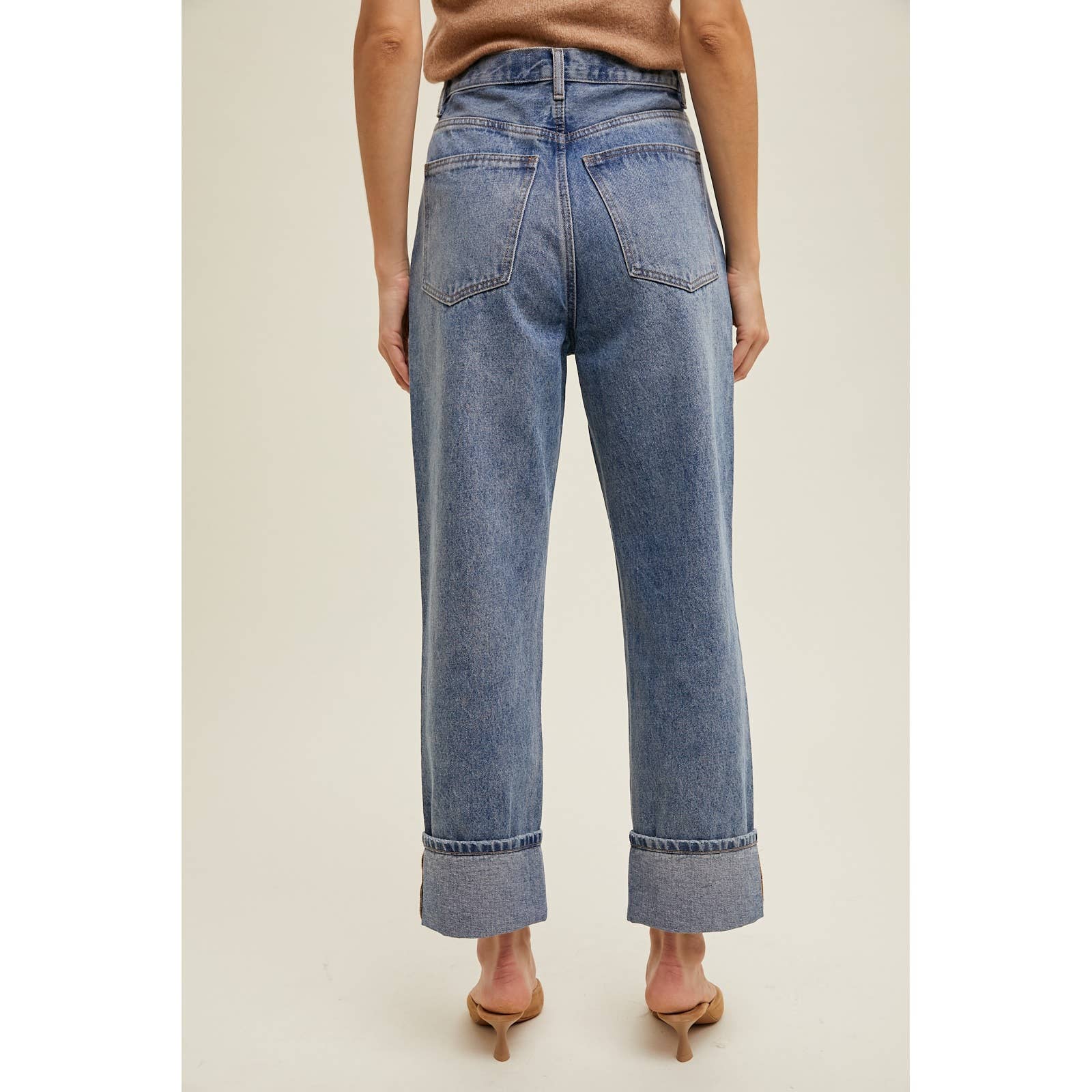 CUFFED BOYFRIEND DENIM PANTS / WL24-9485 for wholesale on Faire2