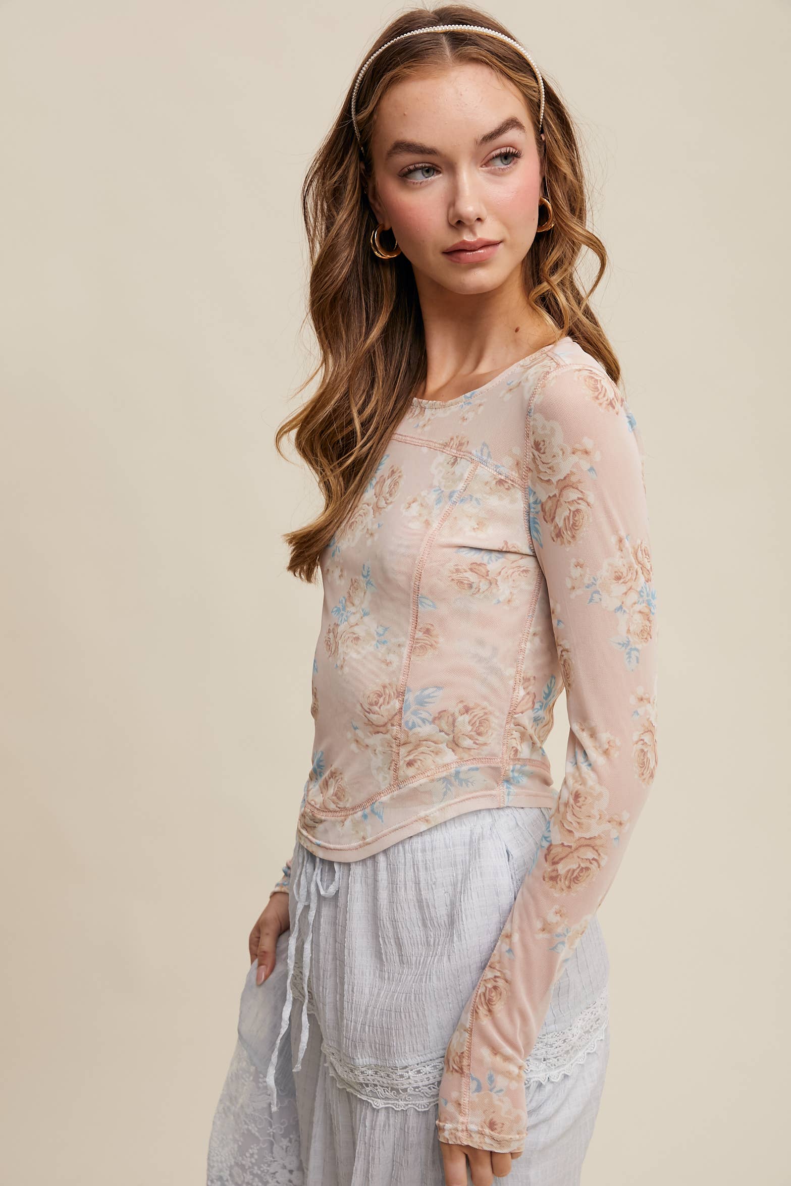 Listicle - Wholesale T-Shirt - Women's - Floral Mesh Long Sleeve Layering Top15